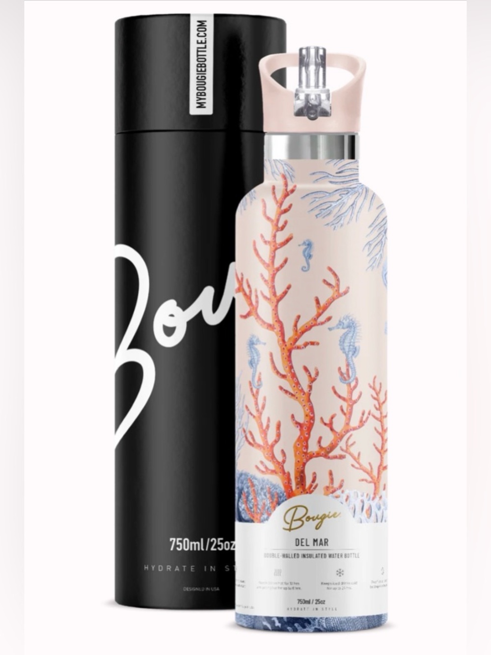 New! Rare Del Mar Seahorse Mai'a SS Insulated Water Bottle (25oz ) & Set!